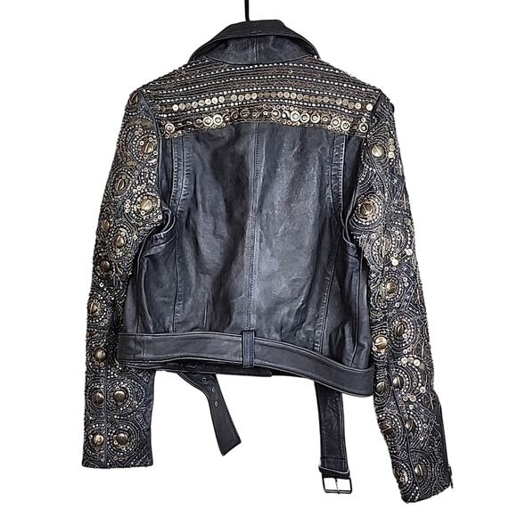 NWT Free People Genuine Leather Circle Embellished XS Jacket - Picture 3 of 10